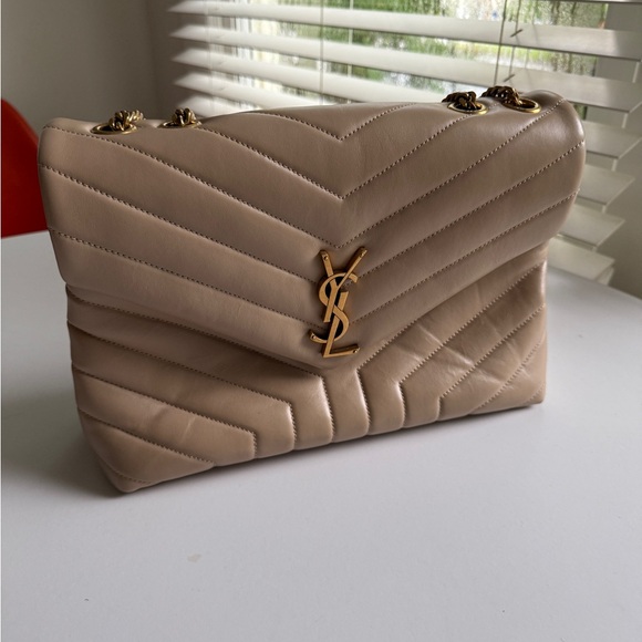 Yves Saint Laurent Handbags - Yves Saint Laurent Taupe Quilted Shoulder Bag